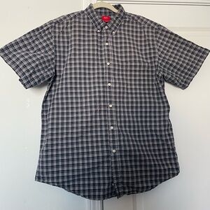 Mossimo Mens Plaid Button Down Shirt L 100% Cotton Short Sleeve Gingham